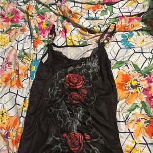 Black and Red Floral Women's Top